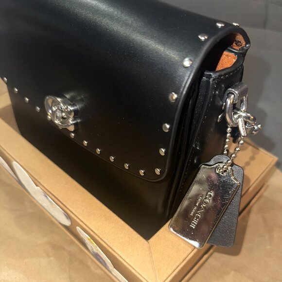 Coach Cassie 19 with Rivets Smooth Black Leather, Bonus Hang Tag - Picture 1 of 16